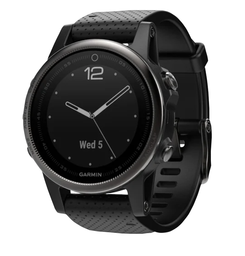 Garmin Fenix 5S Sapphire GPS smartwatch with black band, Garmin Certified Refurbished.