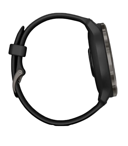 Garmin Venu 2 smartwatch with slate stainless steel bezel, black case and silicone band