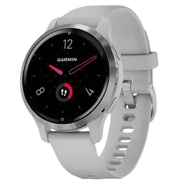 Garmin Venu 2s GPS smartwatch with silver bezel and light gray band, Garmin Certified Refurbished