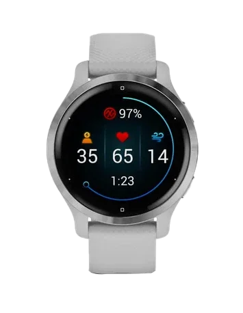 Garmin Venu 2s smartwatch with silver bezel and light gray band, GPS smartwatch, Garmin Certified Refurbished