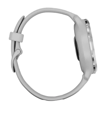 Garmin Venu 2s smartwatch with silver bezel and light gray band, certified refurbished