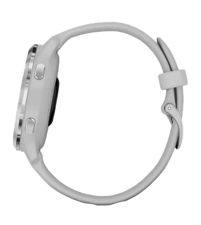 Garmin Venu 2s GPS smartwatch with silver bezel and light gray band, certified refurbished