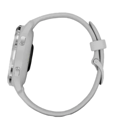 Garmin Venu 2s GPS smartwatch with silver bezel and light gray band, certified refurbished