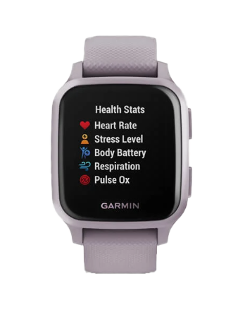 Garmin Venu Sq GPS smartwatch, Orchid with lavender strap, certified refurbished
