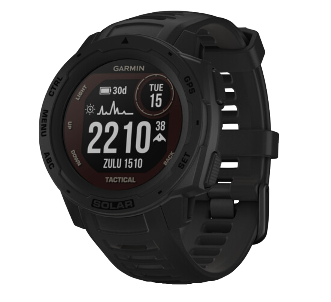 Garmin Instinct Solar Tactical Edition smartwatch, black, rugged GPS watch, refurbished
