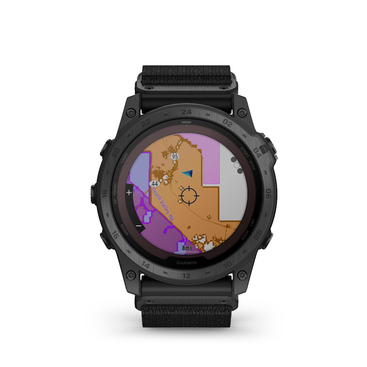 Garmin Tactix 7 Pro Ballistics Edition smartwatch with black strap and map display