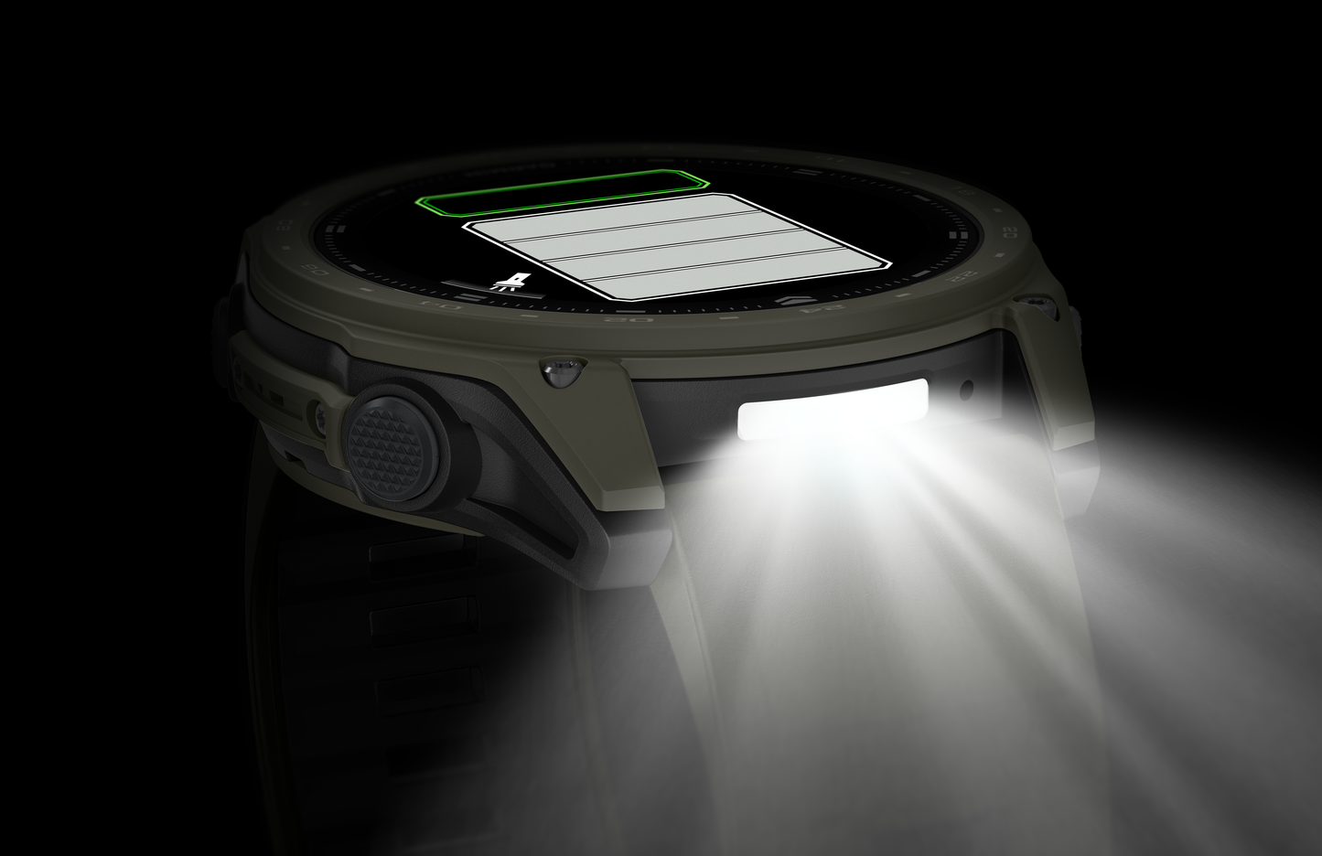 Garmin tactix 8 smartwatch, 51mm olive drab Cerakote coating with AMOLED display and built-in flashlight