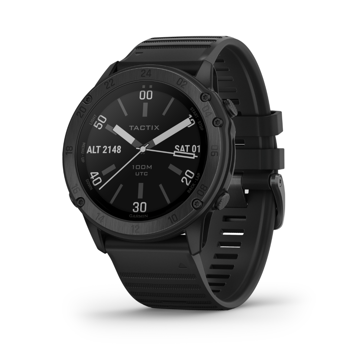 Garmin Tactix Delta Sapphire Edition smartwatch with black bezel and strap