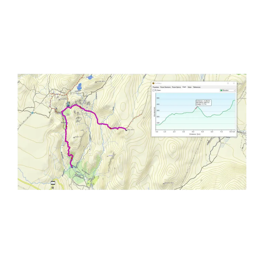 Garmin TOPO Iceland v6 Light map data with purple route plotted on a topographic map