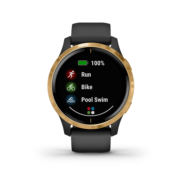 Garmin Venu smartwatch, Black/Gold, certified refurbished