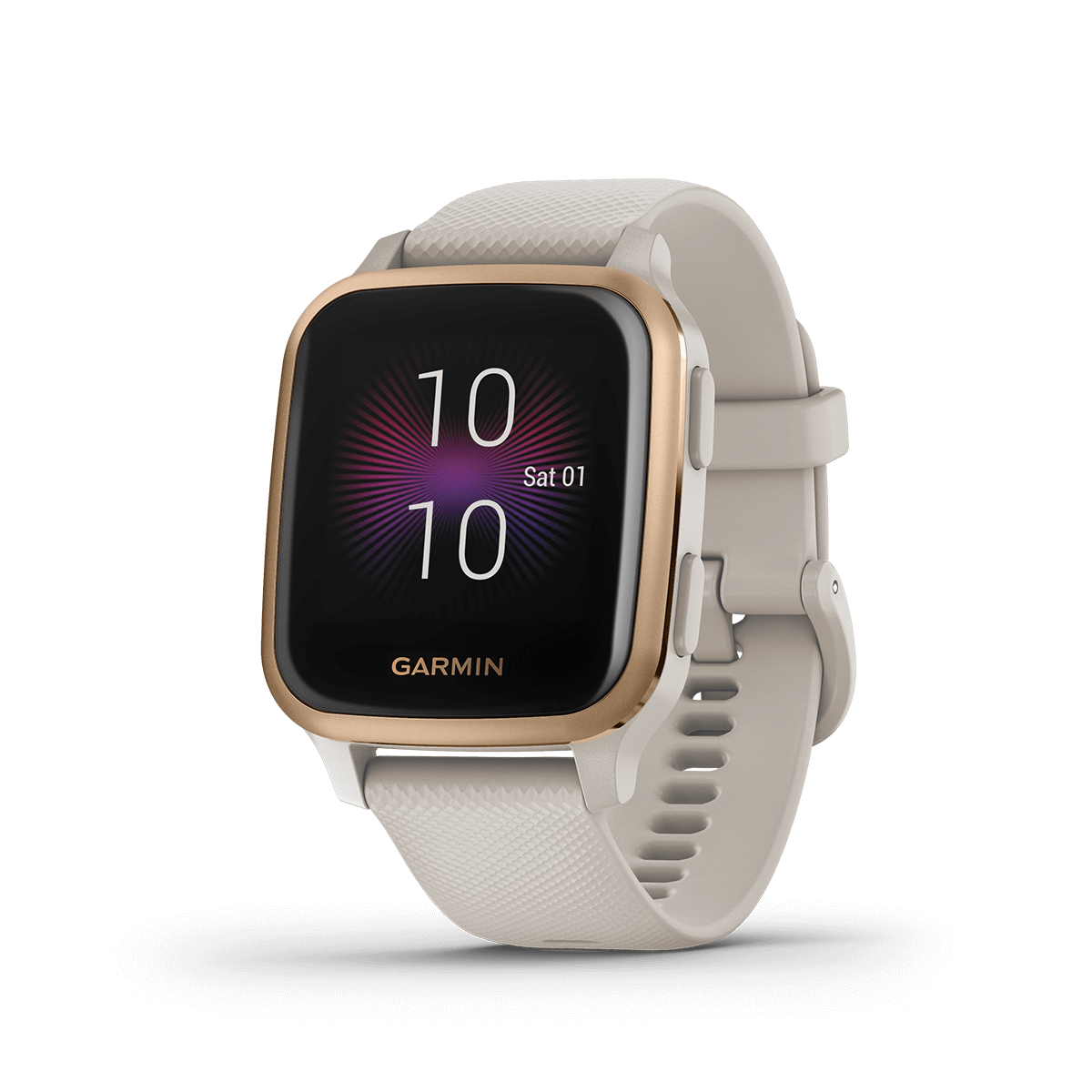 Garmin Venu Sq Music smartwatch, Light Sand silicone band with gold-tone bezel