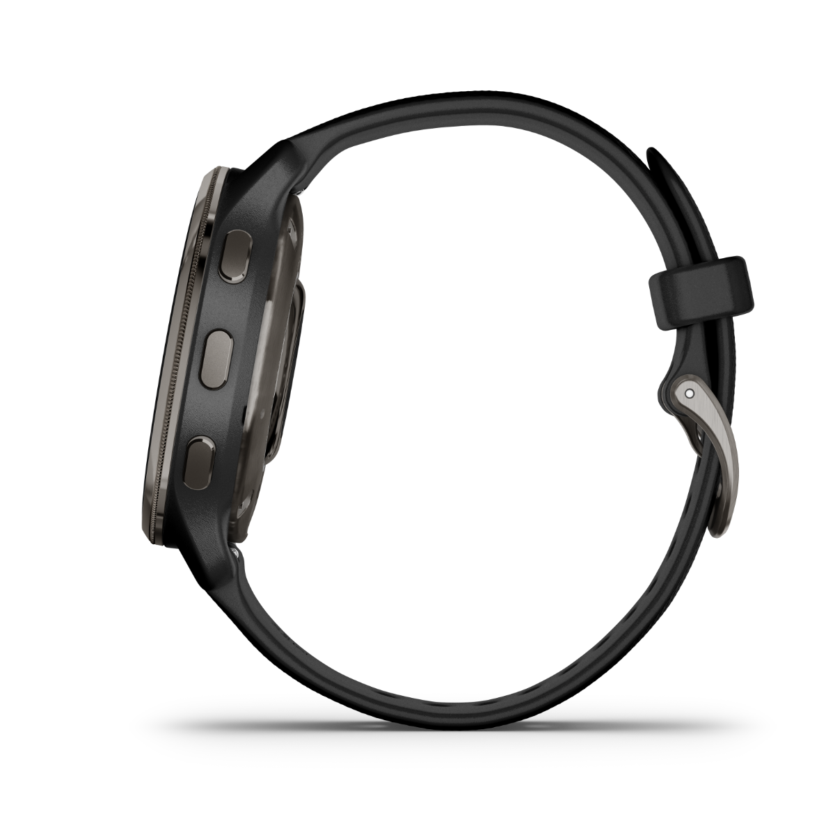 Garmin Venu 2 Plus smartwatch with slate stainless steel bezel, black case and silicone band