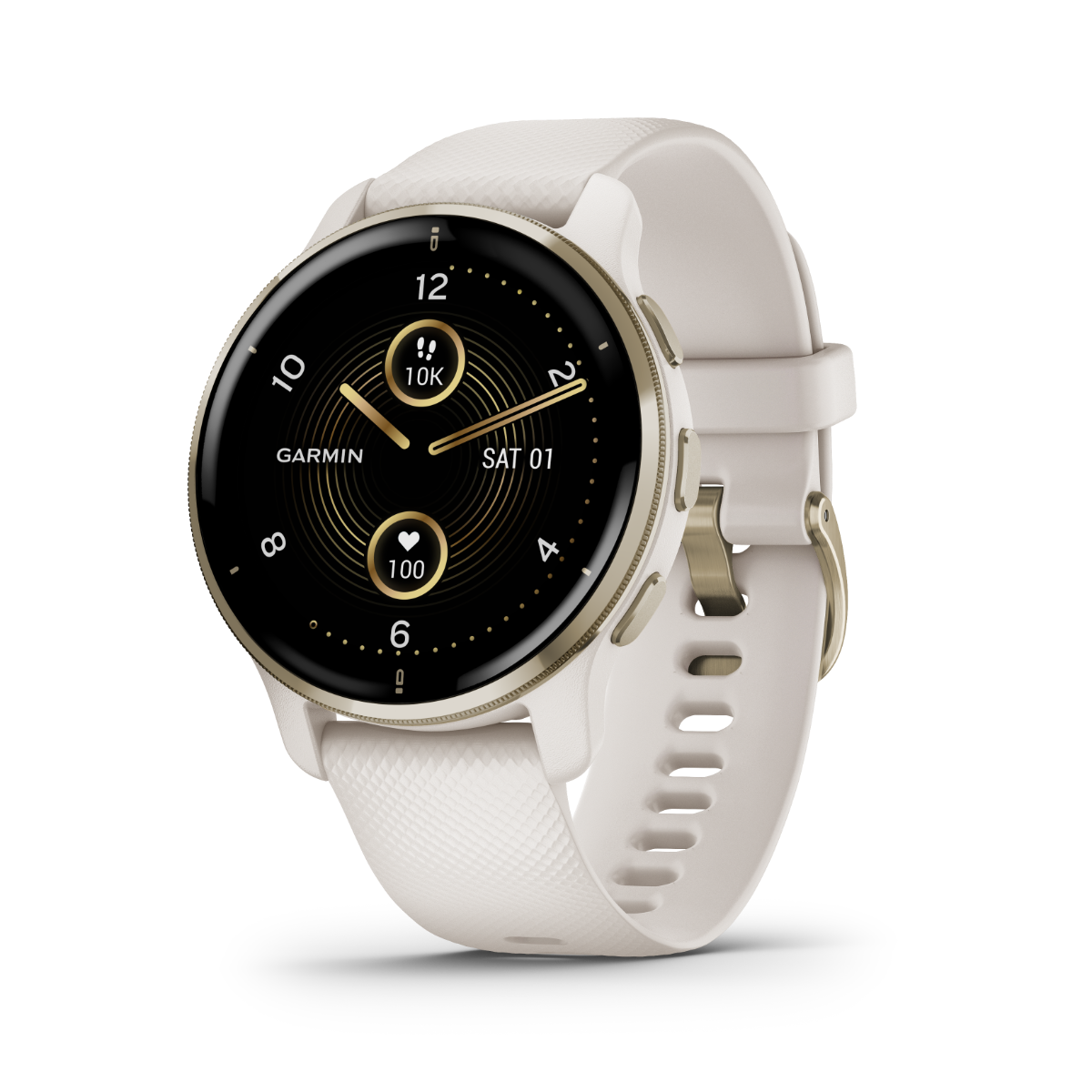 Garmin Venu 2 Plus smartwatch, cream gold finish with silicone band