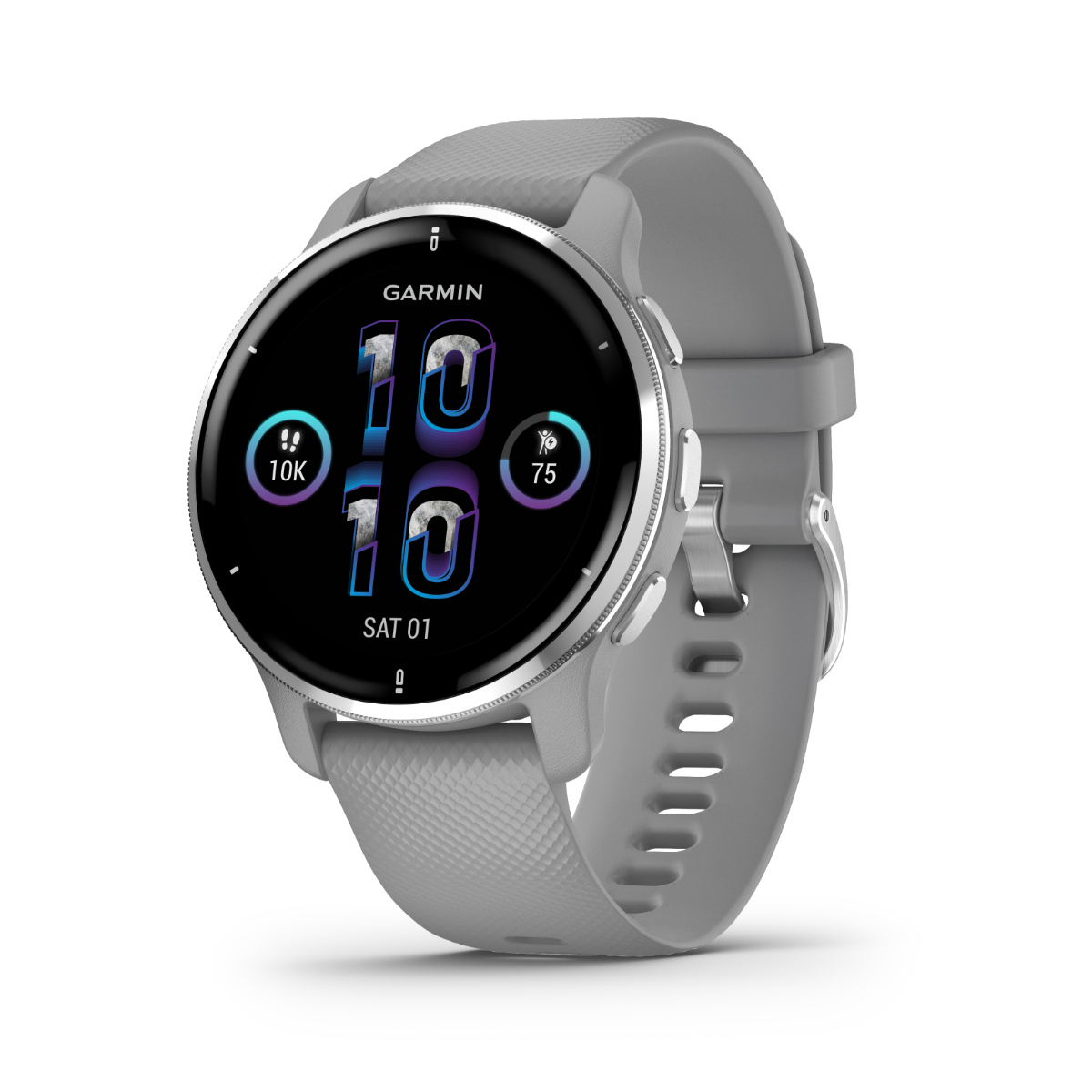 Garmin Venu 2 Plus smartwatch with stainless bezel and powder-gray silicone band (Certified Refurbished)