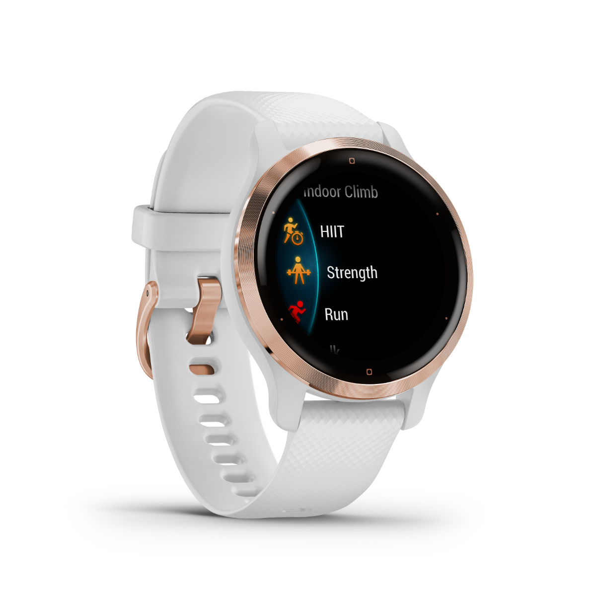 Garmin Venu 2s GPS smartwatch with rose gold bezel and white band, certified refurbished