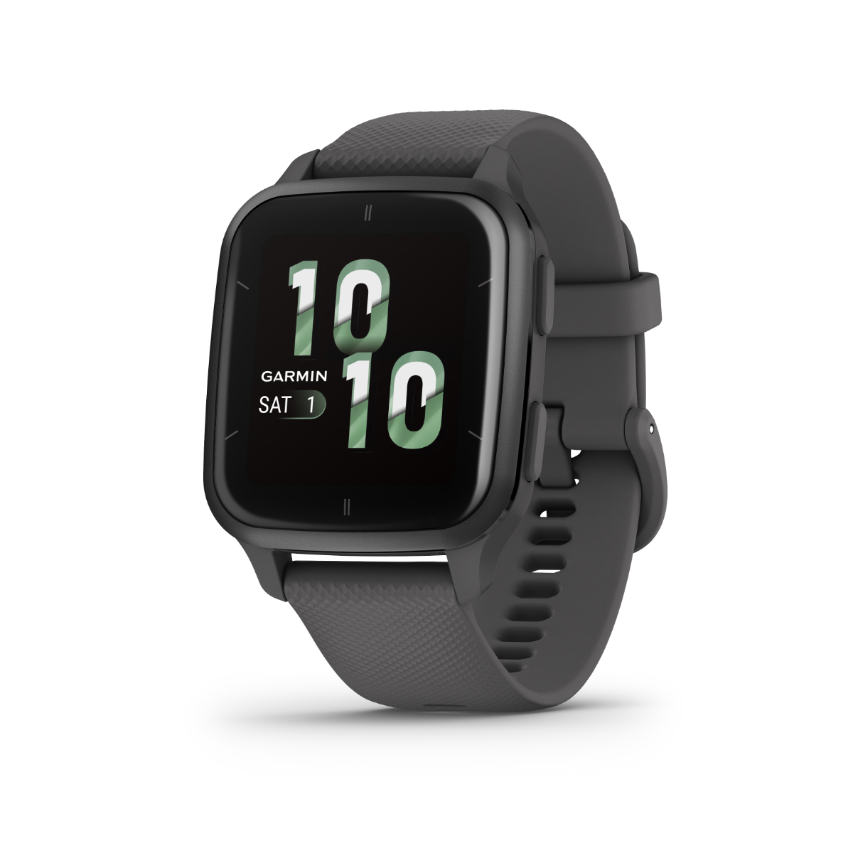 Garmin Venu Sq 2 smartwatch with slate aluminum bezel and gray silicone band