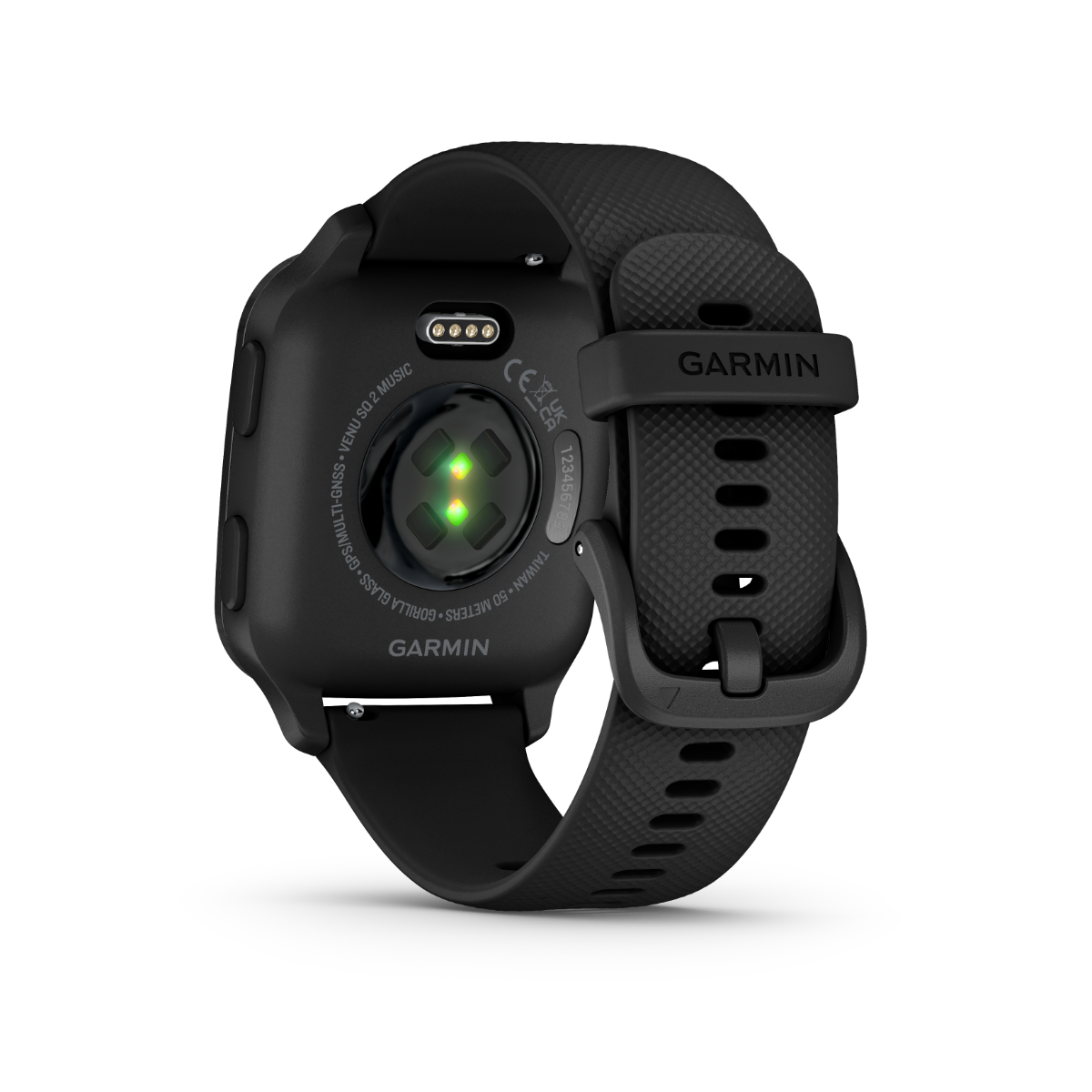 Garmin Venu Sq 2 Music smartwatch with slate aluminum bezel and black silicone band