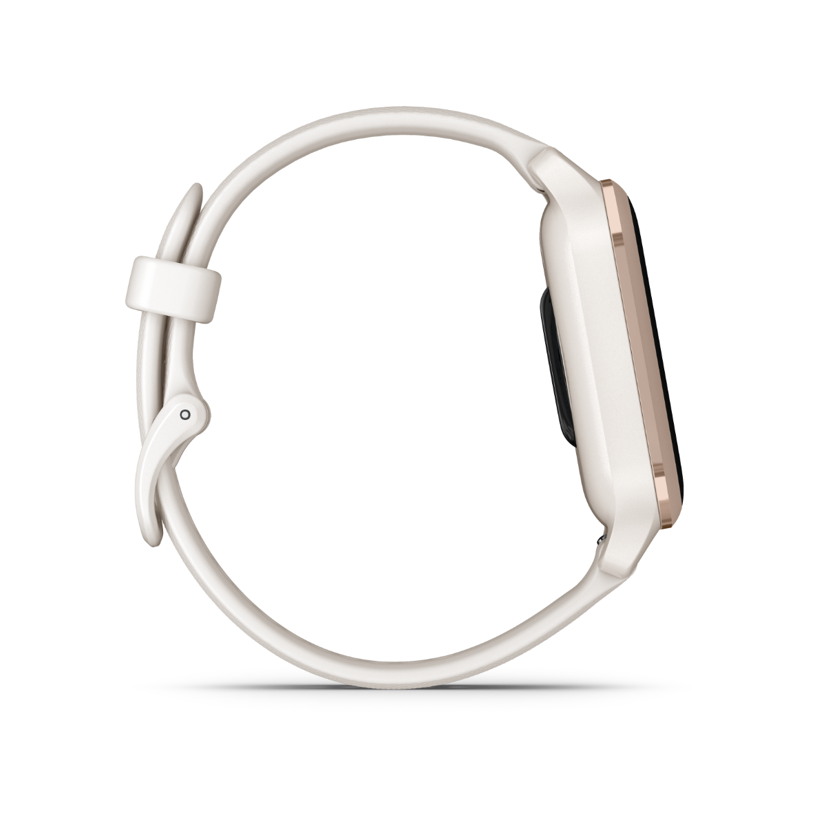 Garmin Venu Sq 2 Music smartwatch with peach gold aluminum bezel, ivory case, silicone band