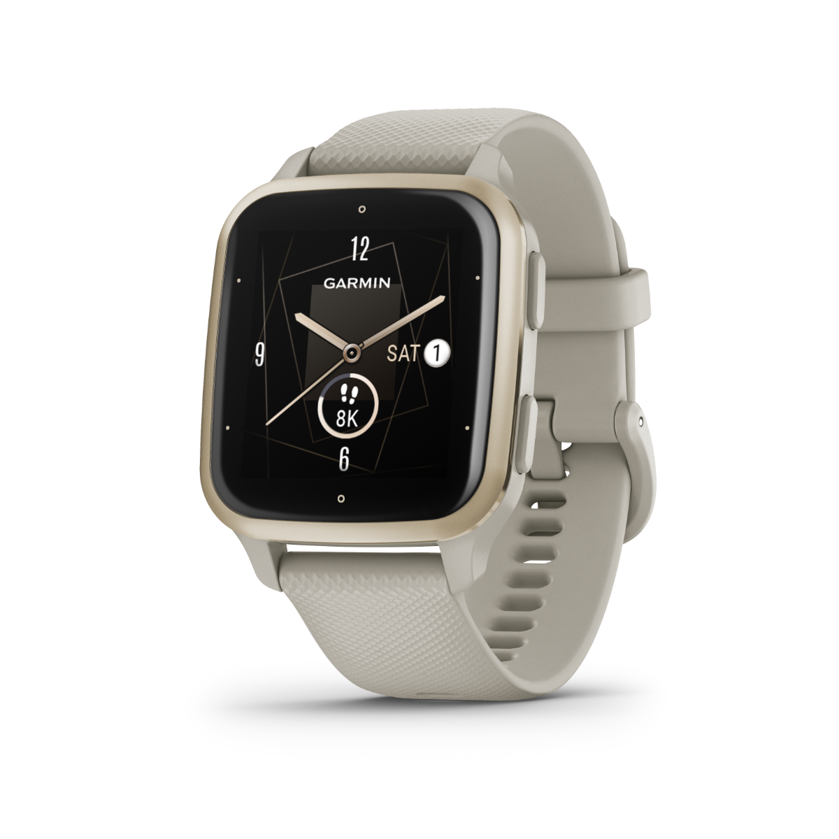 Garmin Venu Sq 2 Music smartwatch, cream-gold aluminum bezel, French gray case, silicone band