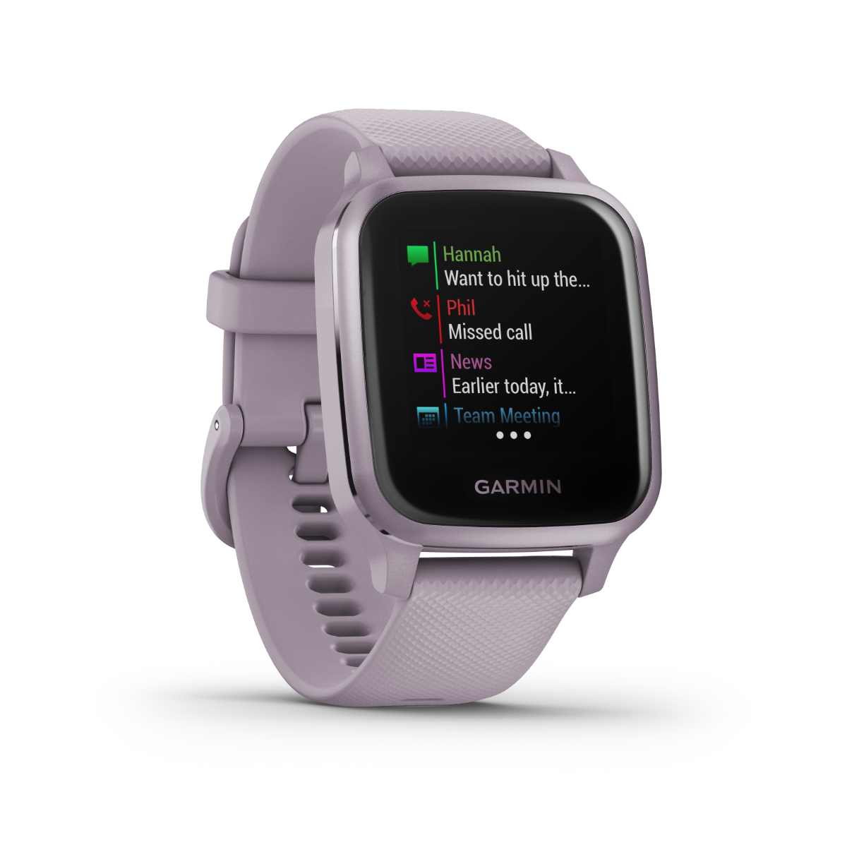 Garmin Venu Sq smartwatch in Orchid with metallic orchid bezel