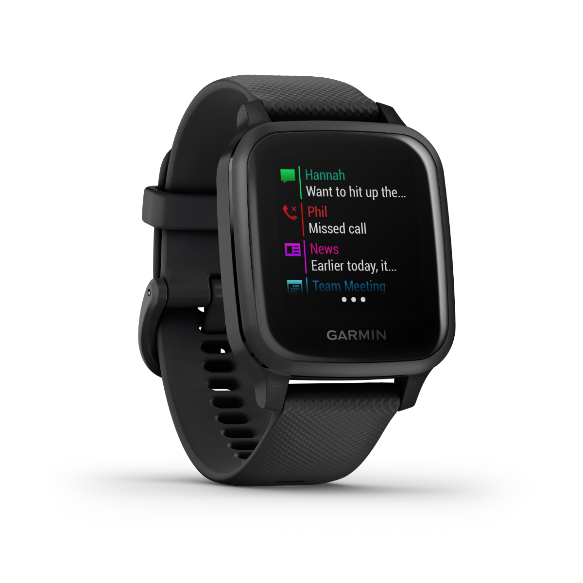 Garmin Venu Sq Music GPS Smartwatch, black bezel with black band, Garmin Certified Refurbished