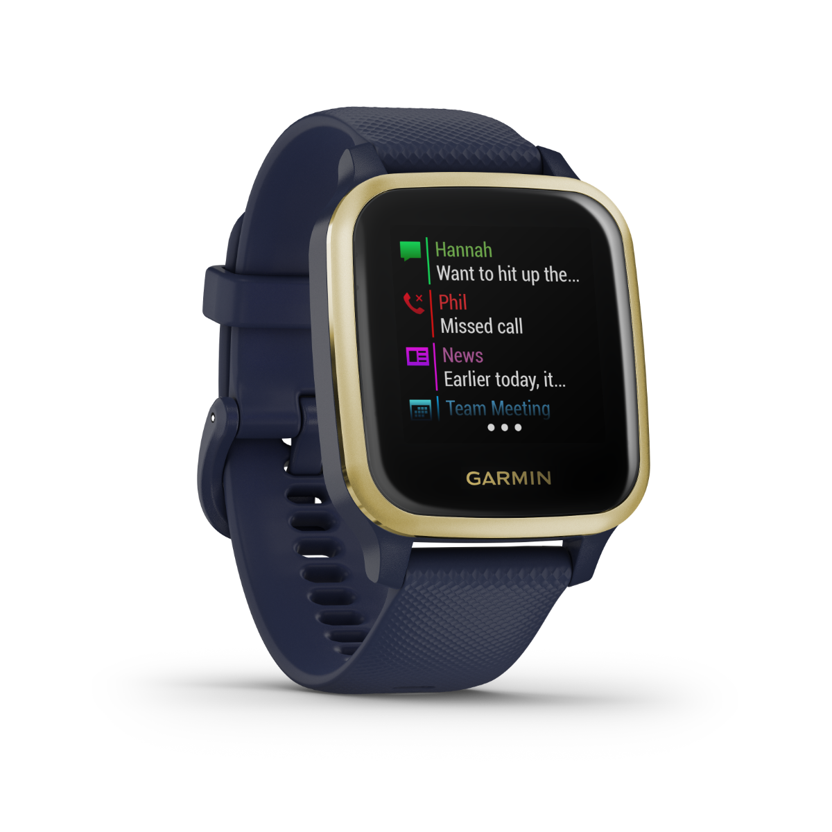 Garmin Venu Sq Music GPS smartwatch, navy strap with light gold bezel