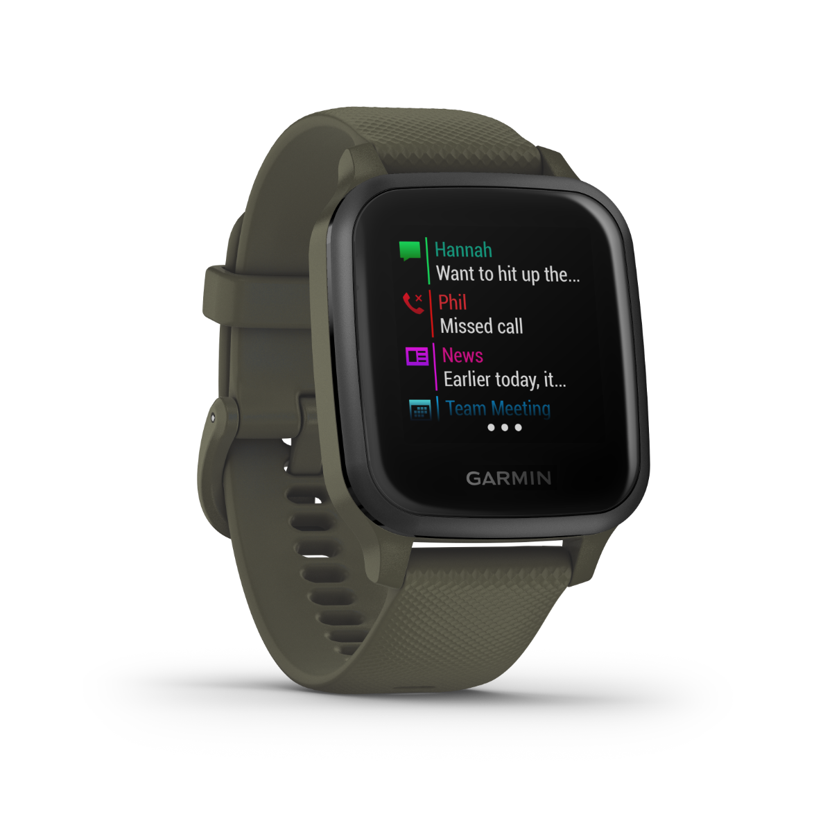 Garmin Venu Sq Music smartwatch, Moss color, certified refurbished