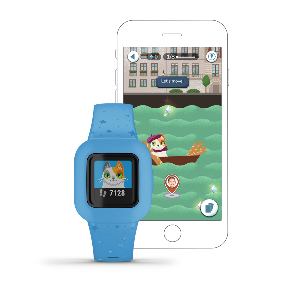 Garmin vivofit jr. 3 blue stars kids activity tracker with blue star-pattern strap