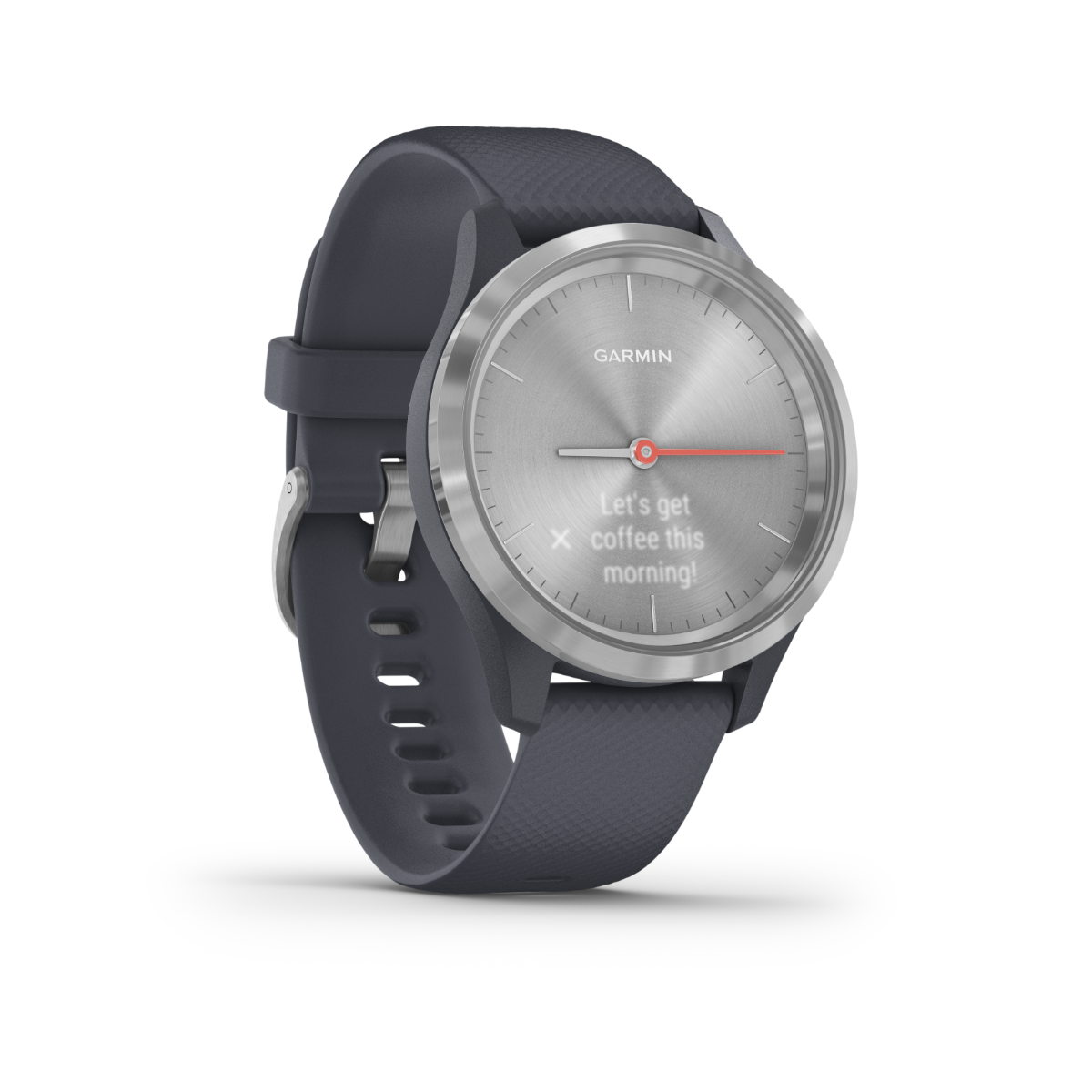Garmin Vívomove 3S smartwatch with silver case and granite blue strap