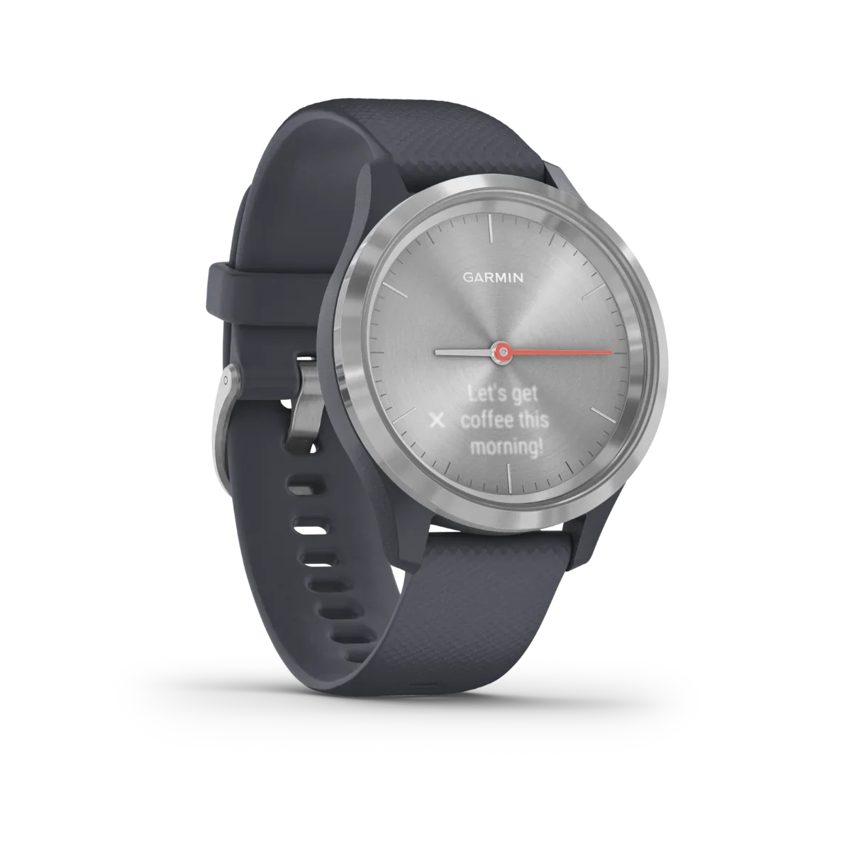 Garmin Vívomove 3S smartwatch with silver case and granite blue strap