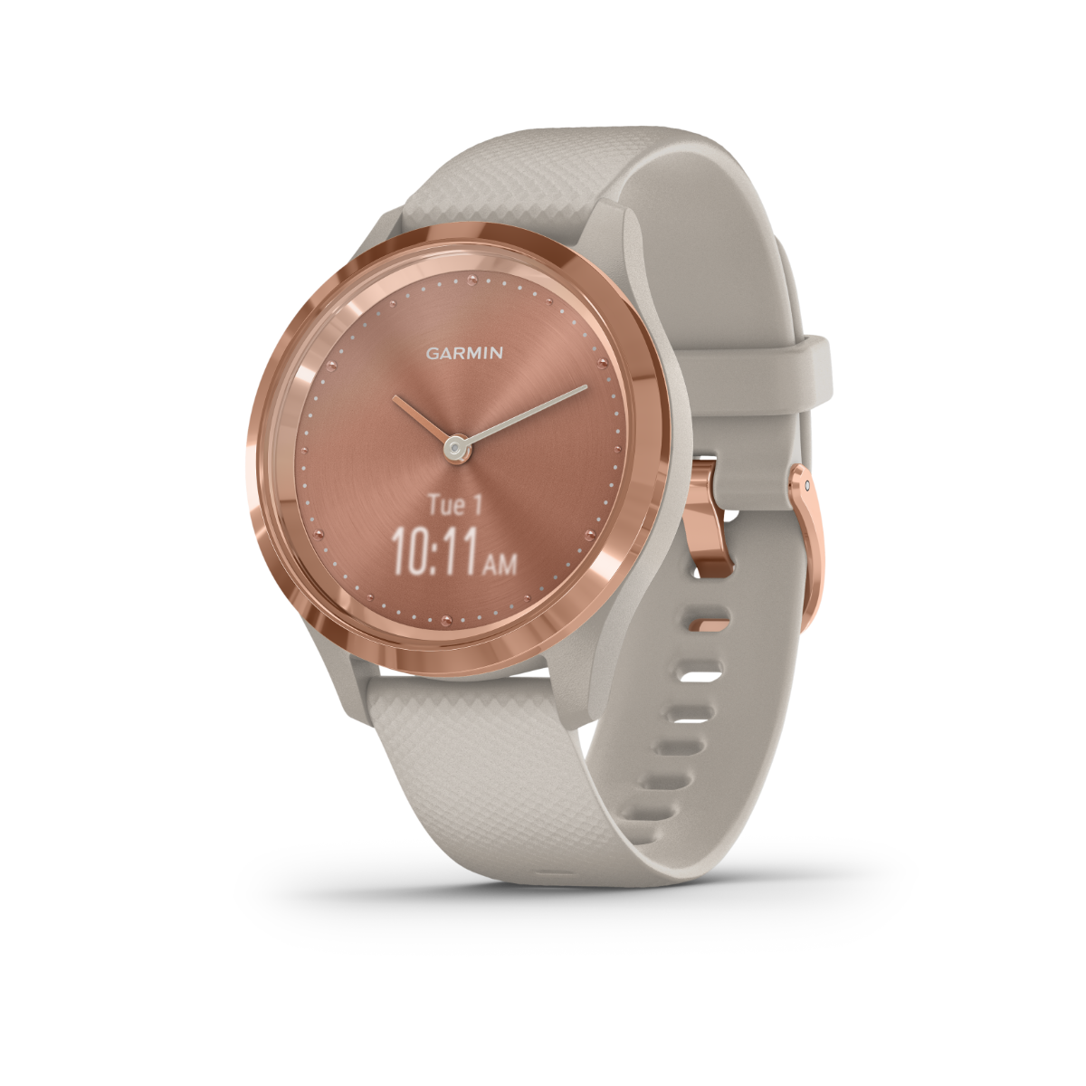 Garmin Vívomove 3S smartwatch, rose gold case with light sand band, Garmin Certified Refurbished