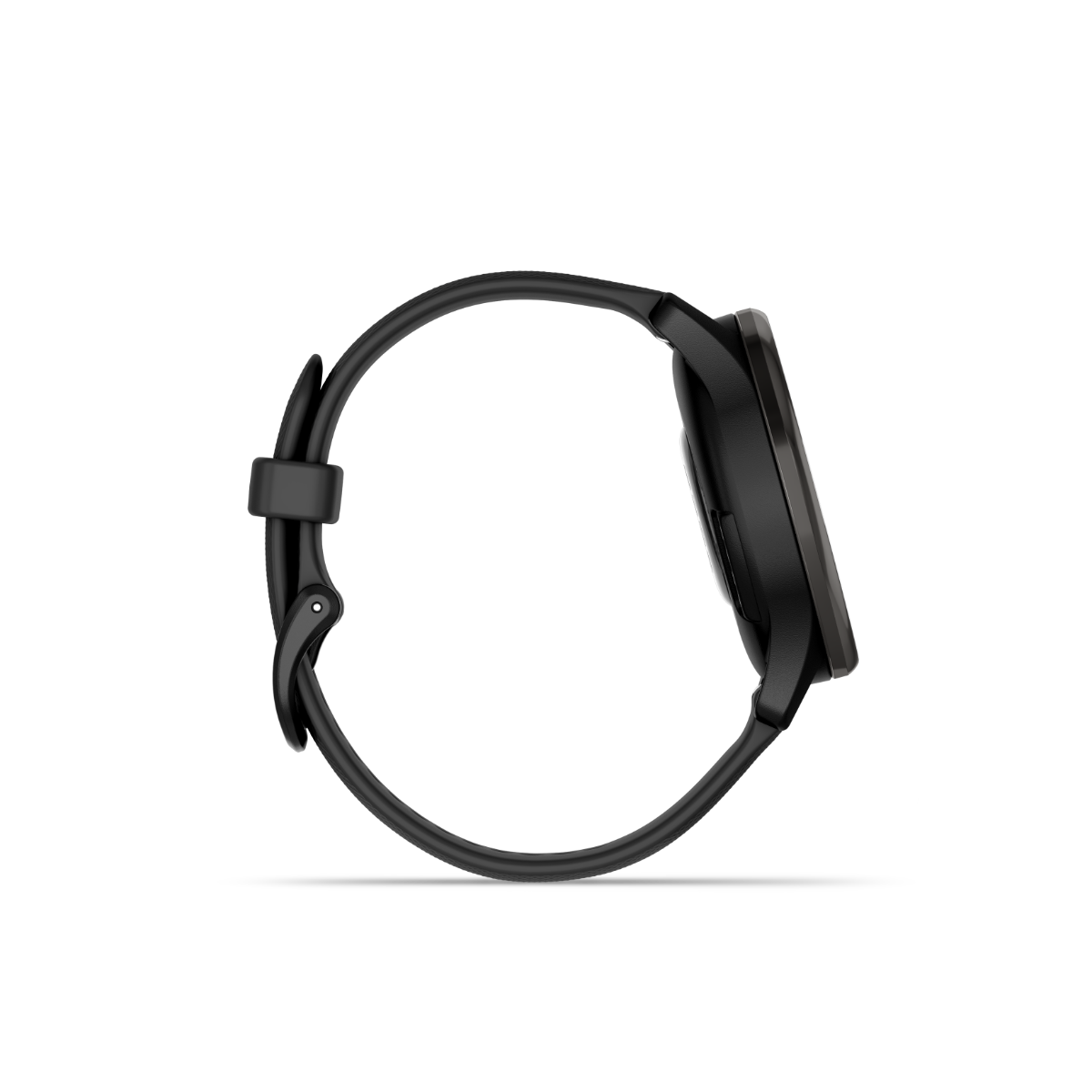 Garmin vivomove Trend smartwatch with slate bezel and black silicone band