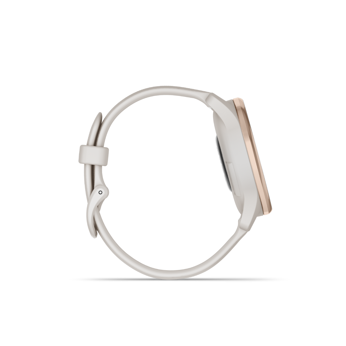 Garmin vivomove Trend smartwatch with peach gold stainless steel bezel, ivory case and silicone band