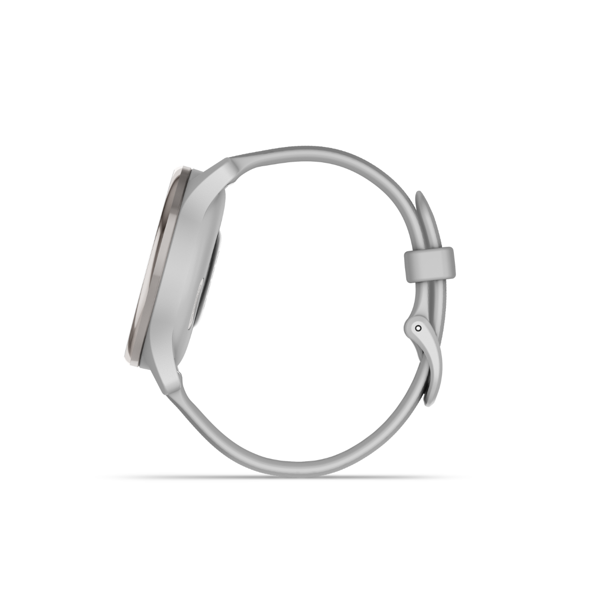 Garmin vivomove Trend smartwatch with silver stainless steel bezel, mist gray case and silicone band