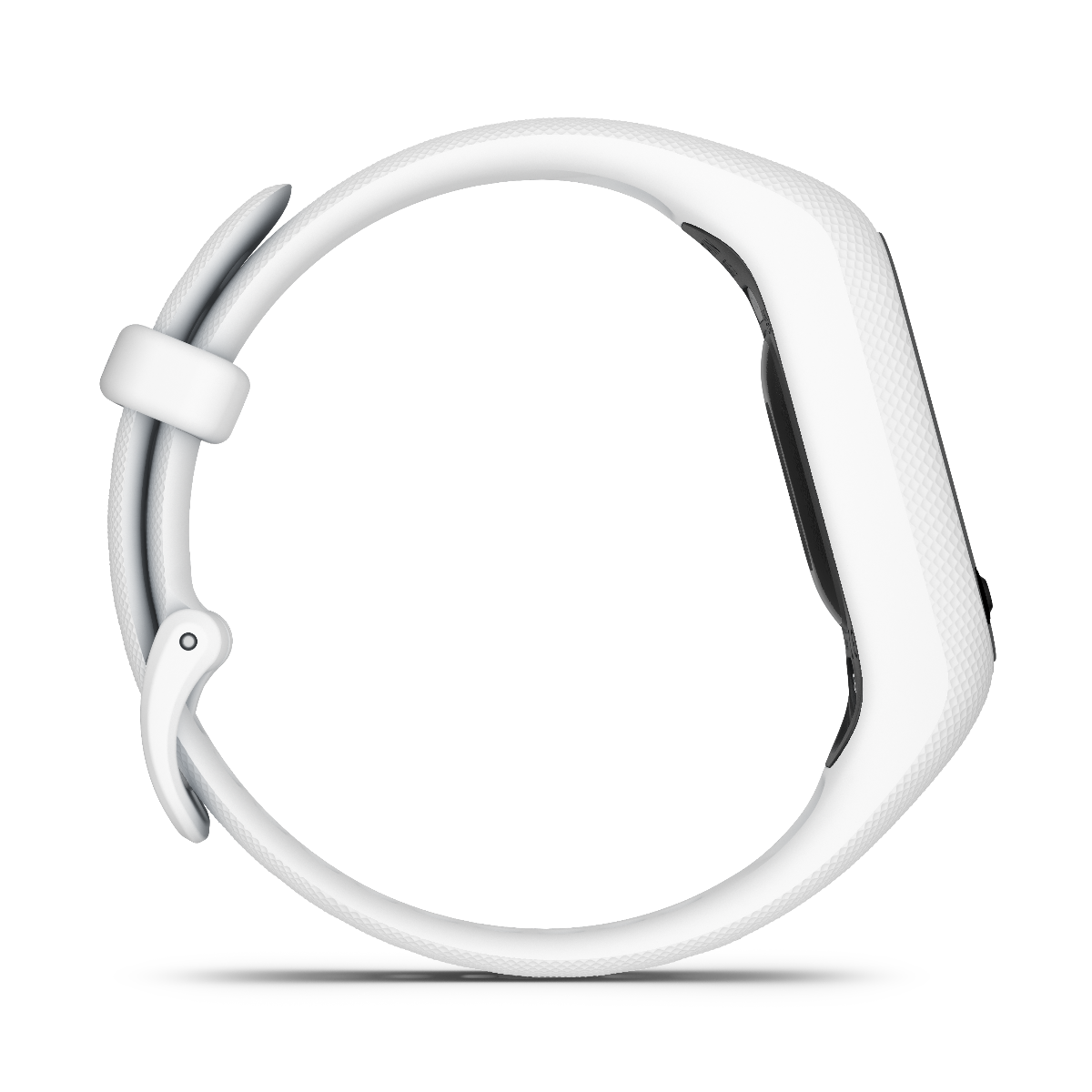 Garmin Vivosmart 5 white S/M smartwatch with textured band, curved display, side-profile design for everyday wear