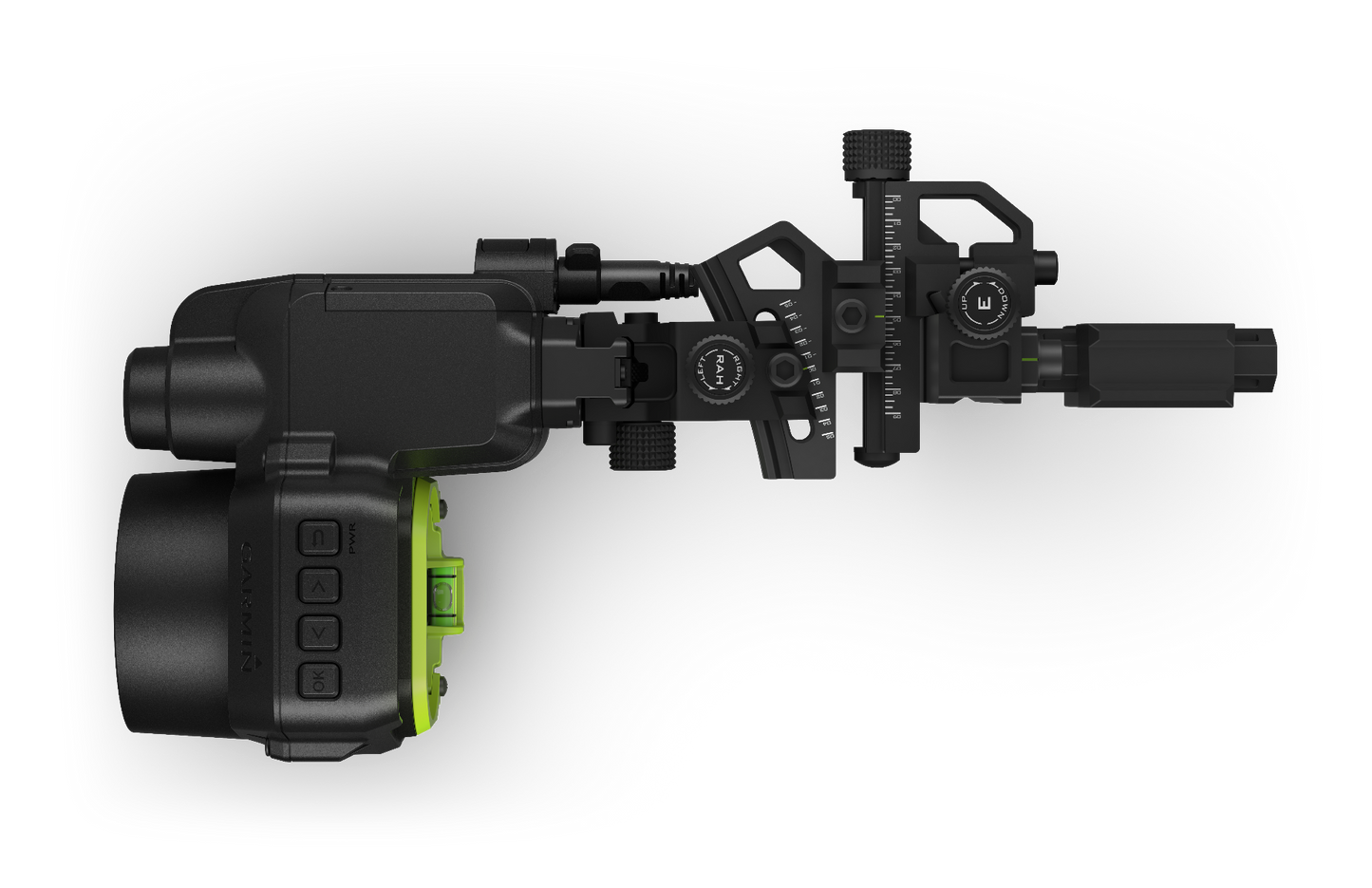 Garmin Xero A1i PRO right-handed bow sight with black body and lime-green accents