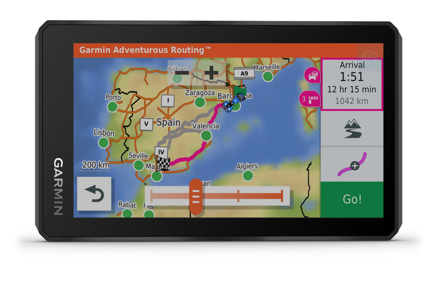 Garmin Zumo XT GPS navigation device, certified refurbished, displaying a colorful regional map.