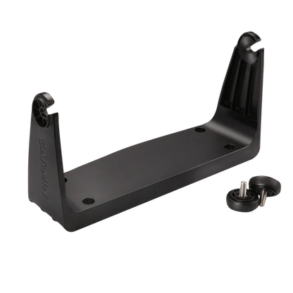 Garmin bail mount with knobs for EchoMAP and GPSMAP, black mounting bracket with mounting screws.