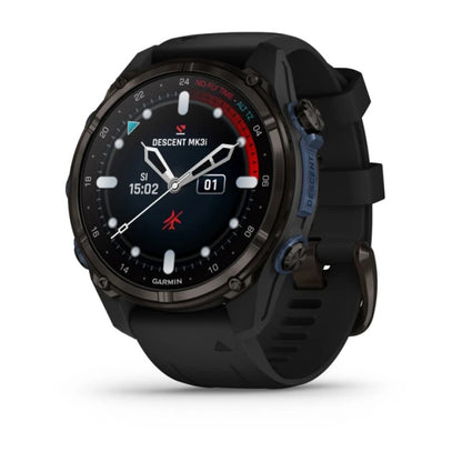 Garmin Descent Mk3i dive computer watch, 43 mm carbon grey DLC titanium case with black silicone band
