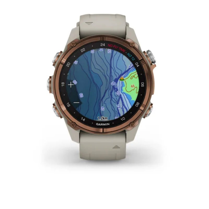 Garmin Descent Mk3i 43 mm bronze PVD titanium smartwatch with French Gray silicone band and advanced map display