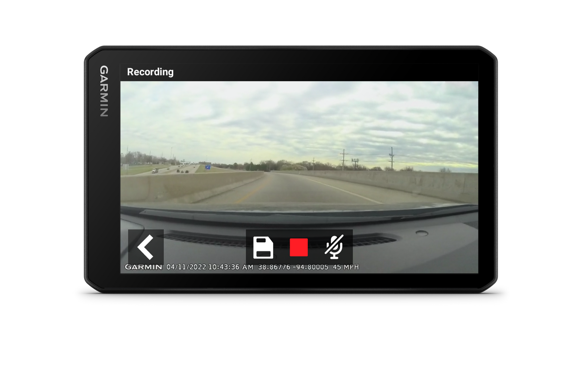 Garmin RV Cam 795, GPS Navigator 7-inch with Built-in Dash Cam (010-02728-00) displaying recording features for safe travel.