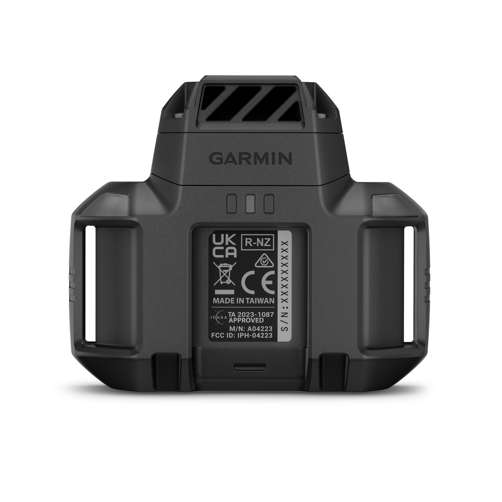 Garmin Beeper Battery Pack for Alpha hunting dog equipment, black back with Garmin logo