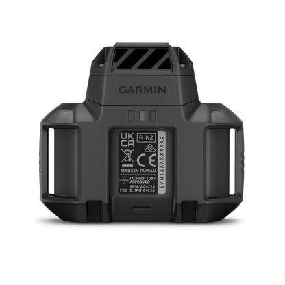 Garmin Beeper Battery Pack for Alpha hunting dog equipment, black back with Garmin logo
