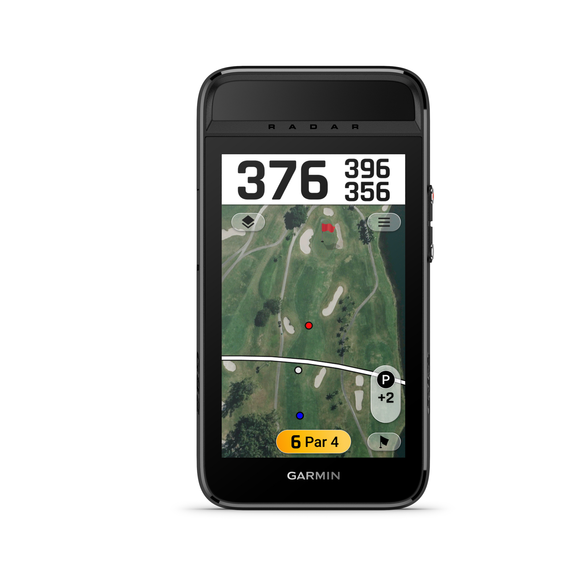 Garmin Approach G82 handheld GPS golf device in black with course map and yardage readout