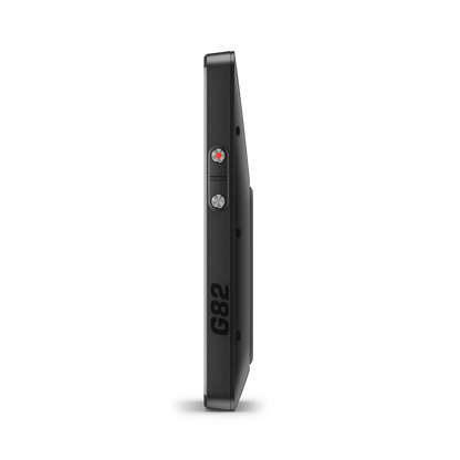 Garmin G82 handheld GPS golf device with launch monitor, black body, red record button, silver dial.