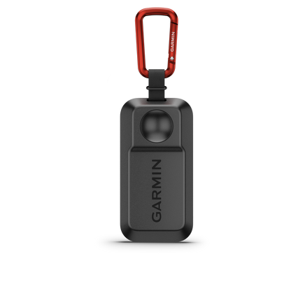 Garmin Approach G82 launch monitor handheld with red carabiner clip
