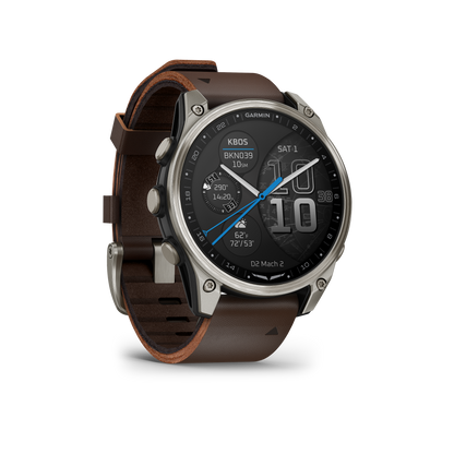Garmin D2 Mach 2, (47 mm), Titanium w/ Oxford Brown Leather Band (010-02904-30)