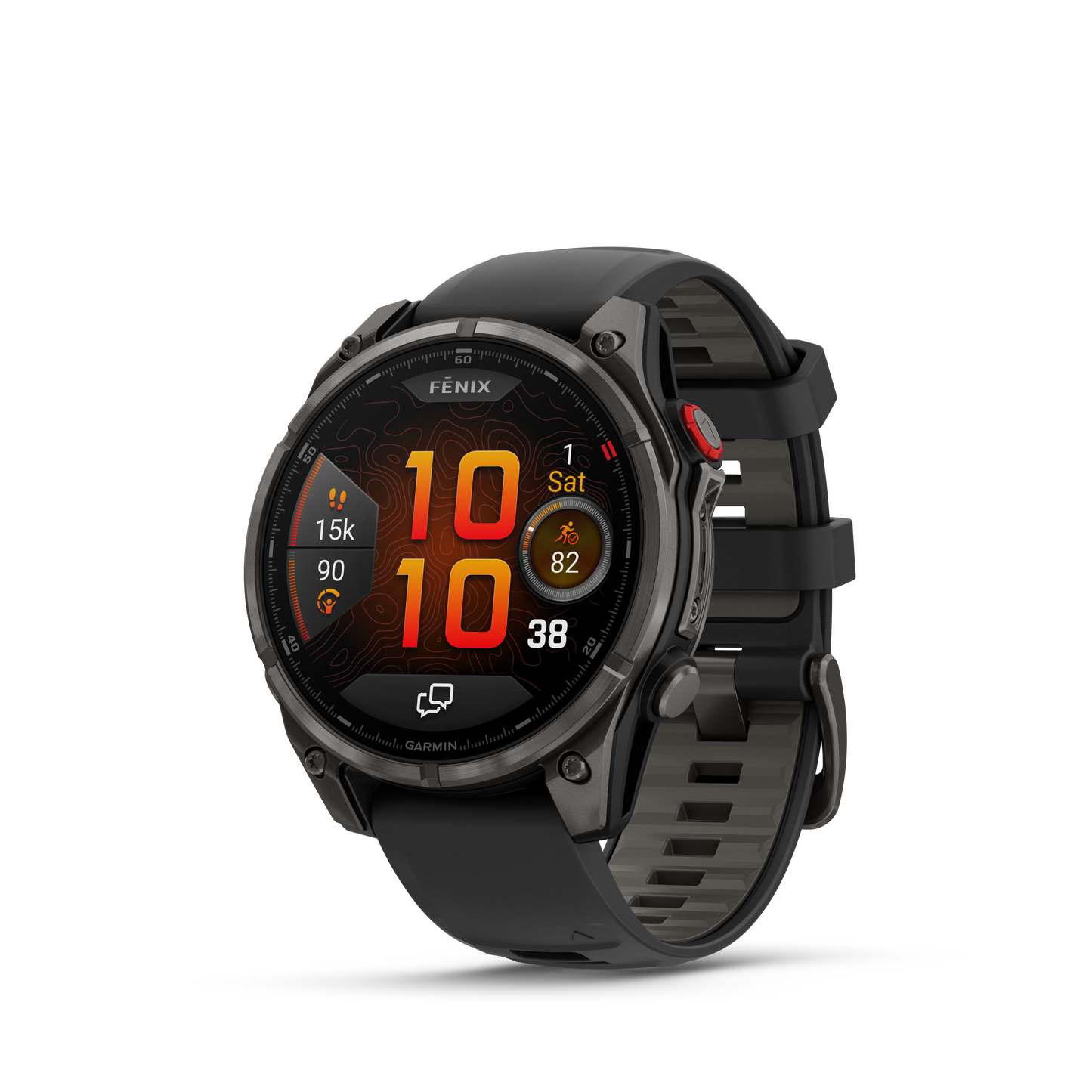 Garmin Fenix ​​8, 47 mm AMOLED, saphir solaire, titane DLC gris carbone avec bracelet en silicone noir/gris galet (010-02906-10)