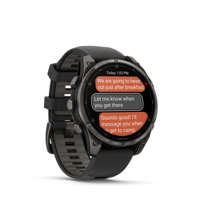 Garmin Fenix ​​8, 47 mm AMOLED, saphir solaire, titane DLC gris carbone avec bracelet en silicone noir/gris galet (010-02906-10)
