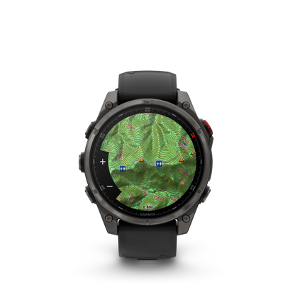 Garmin Fenix ​​8, 47 mm AMOLED, saphir solaire, titane DLC gris carbone avec bracelet en silicone noir/gris galet (010-02906-10)